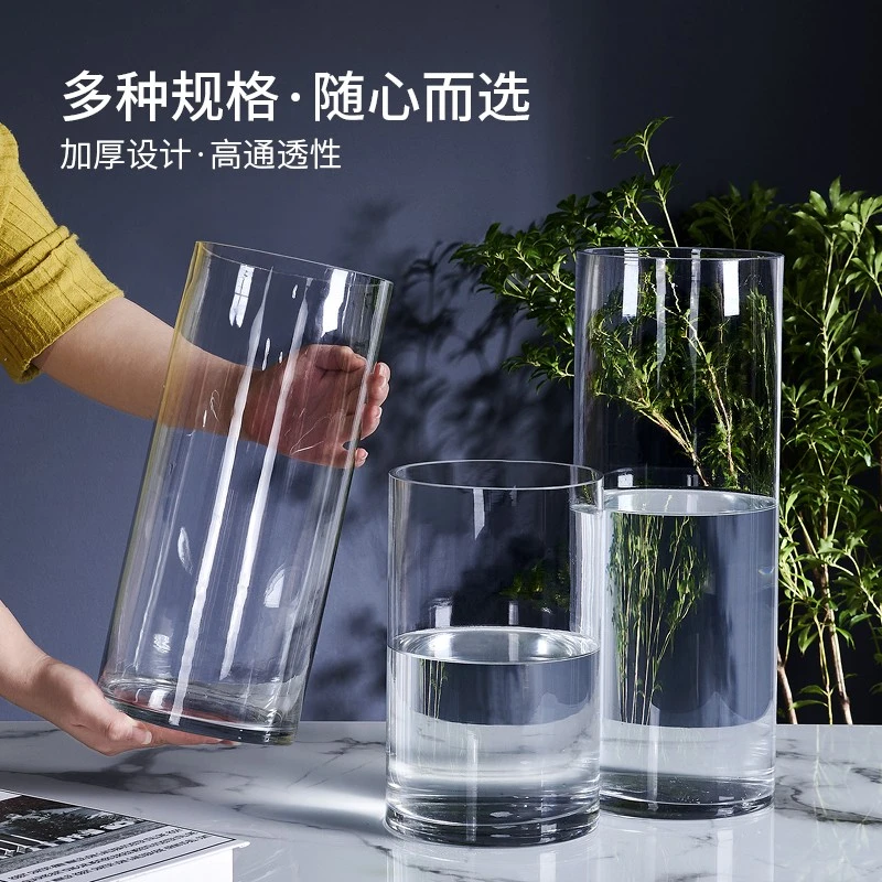 网红爆款直筒玻璃花瓶水培鲜花客厅轻奢摆件1525高硼硅