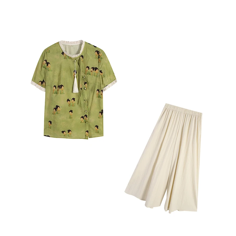 五季家/【长乐绮罗】夏季宽松阔腿遮肉显瘦国风两件套休闲套装夏装