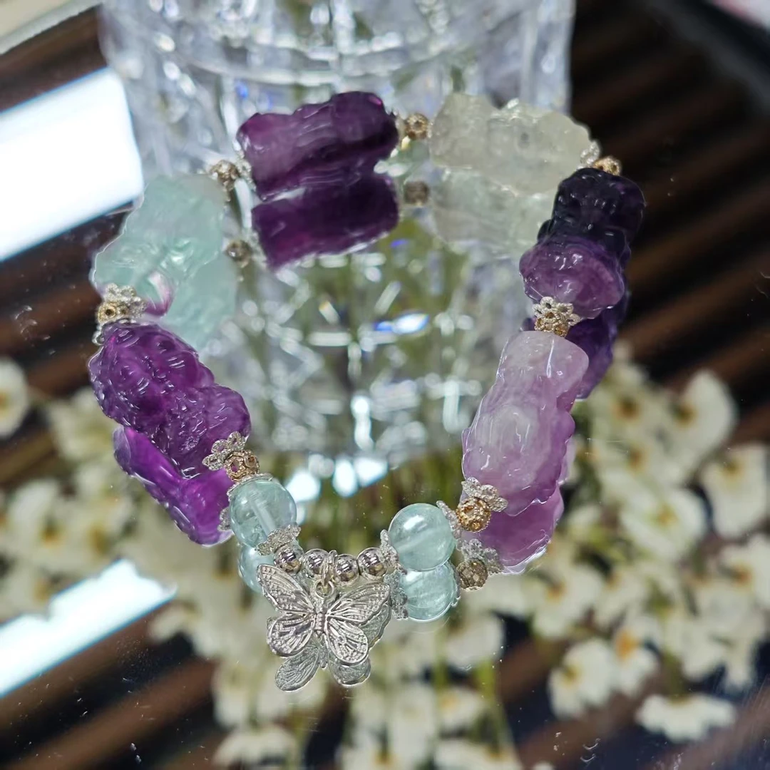 DPZ0001萤石扎吉拉母雕刻手链13+