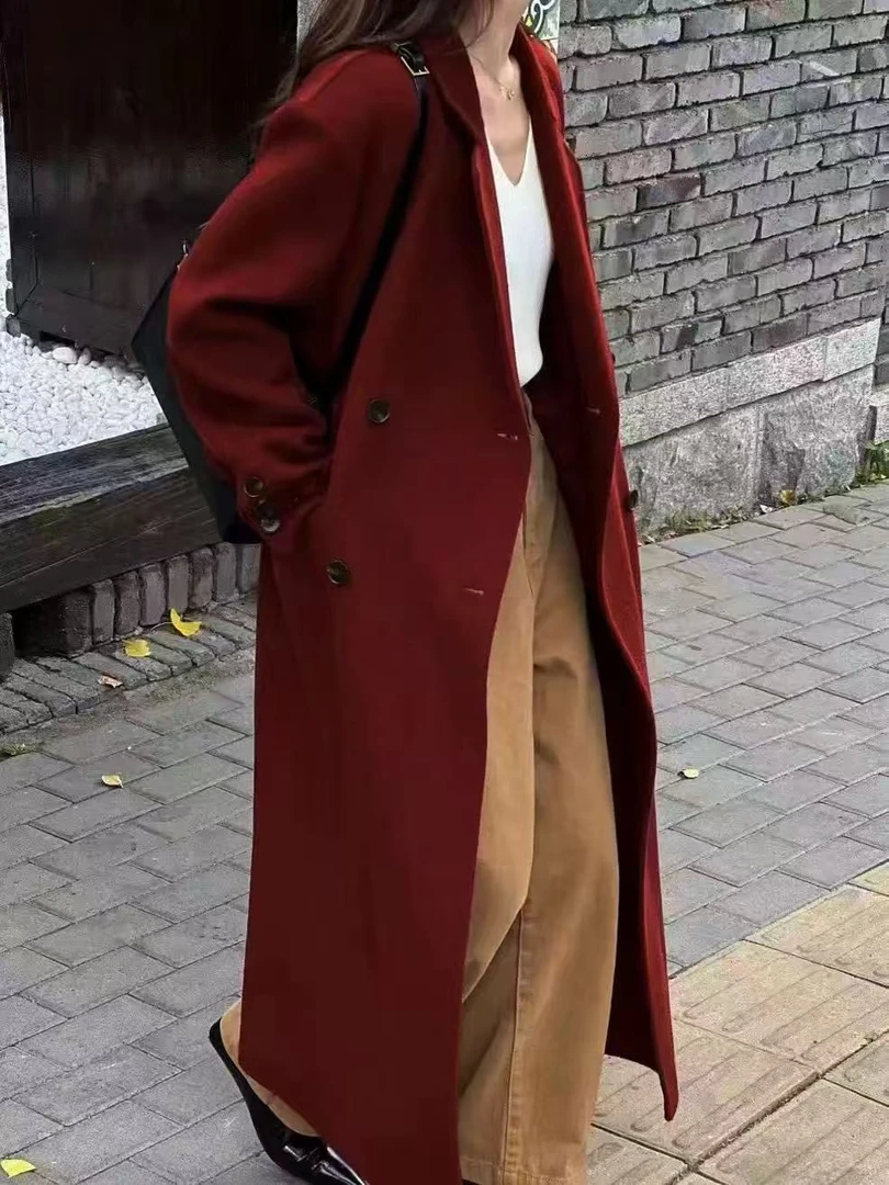 2025韩版时尚气质网红百搭中长款毛呢风衣外套25202