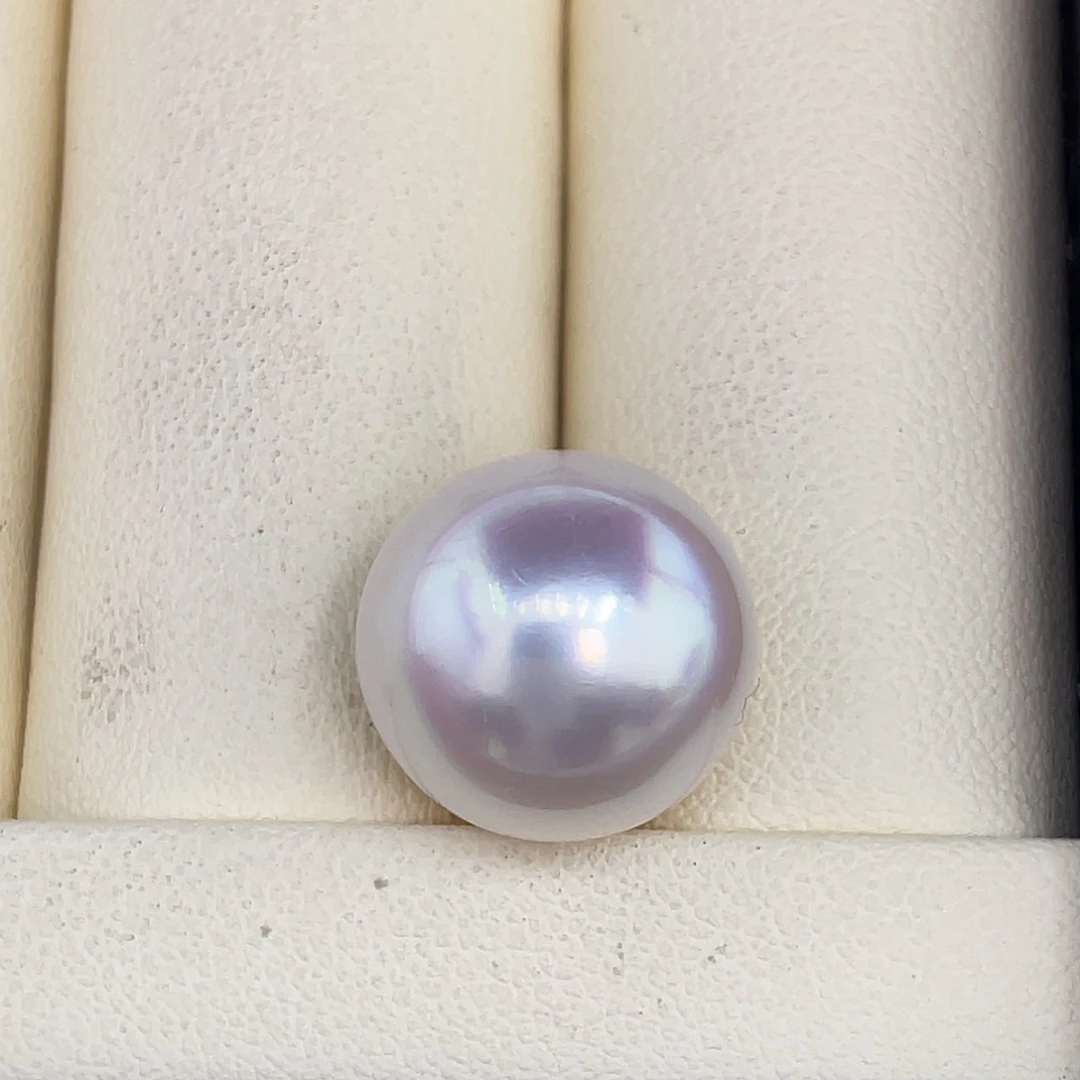 定制海水珍珠未镶嵌裸珠13.7mm孔后无暇炫彩澳白