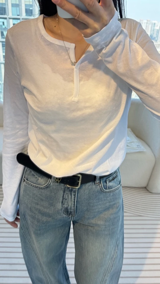 极简风宽松型纯色常规款常规T恤显瘦ins长袖小众打底衫内搭