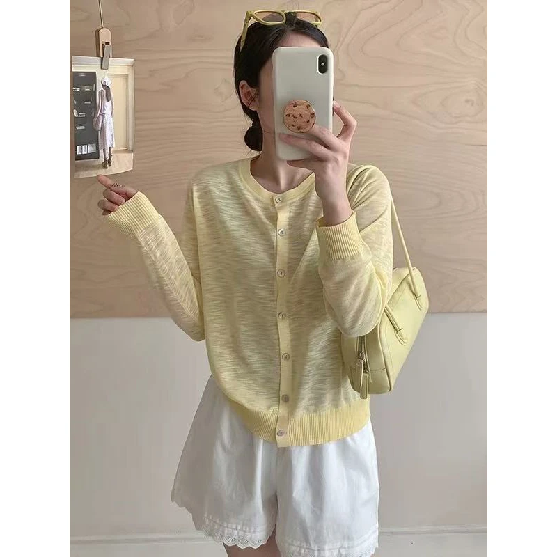 【鹅黄长袖防晒】夏季冰丝防晒衣空调针织开衫上衣女