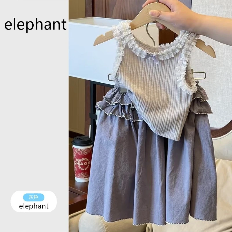 韩国童装夏装女童甜美蕾丝花边吊带背心洋气儿童气质荷叶边半身裙