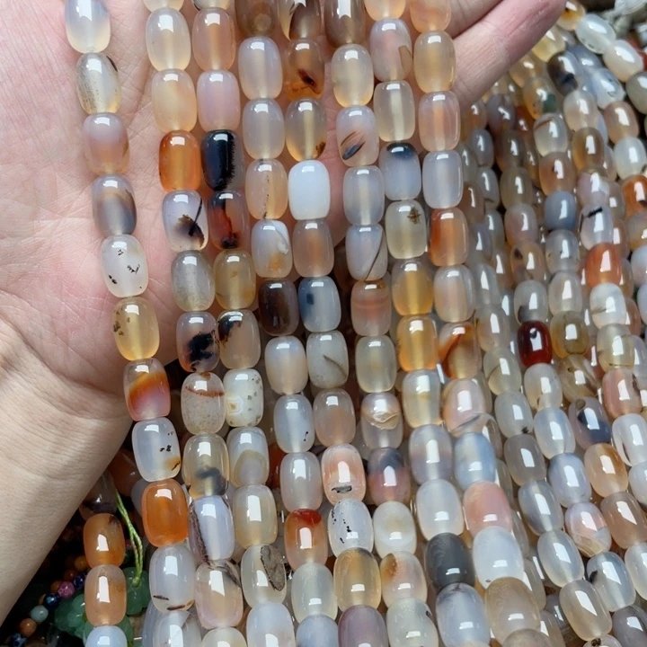 玛瑙/玉髓合金珠宝半成品一条10x14mm盐源飘花桶珠