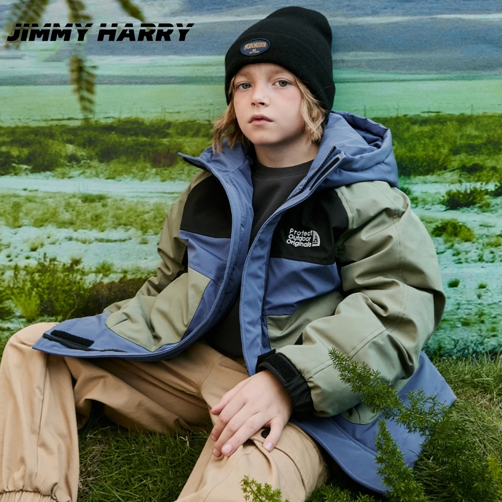 吉米妈【探寻旷野】三防连帽加厚保暖冬季中大童极寒羽绒外套DY2433