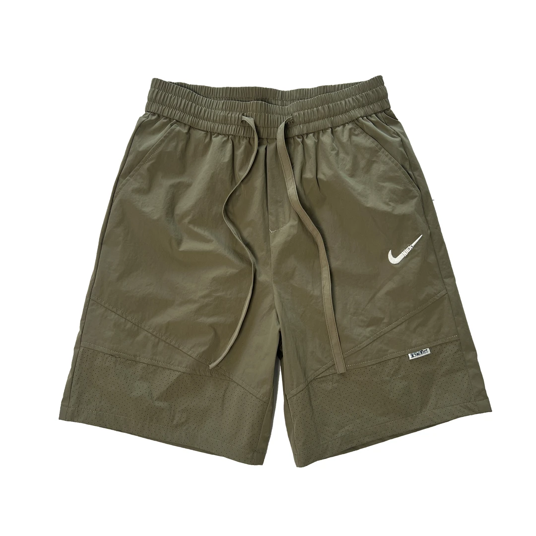 男女同款五分运动裤速干薄款裤子刺绣夏季情侣潮流百搭短裤【绿色】