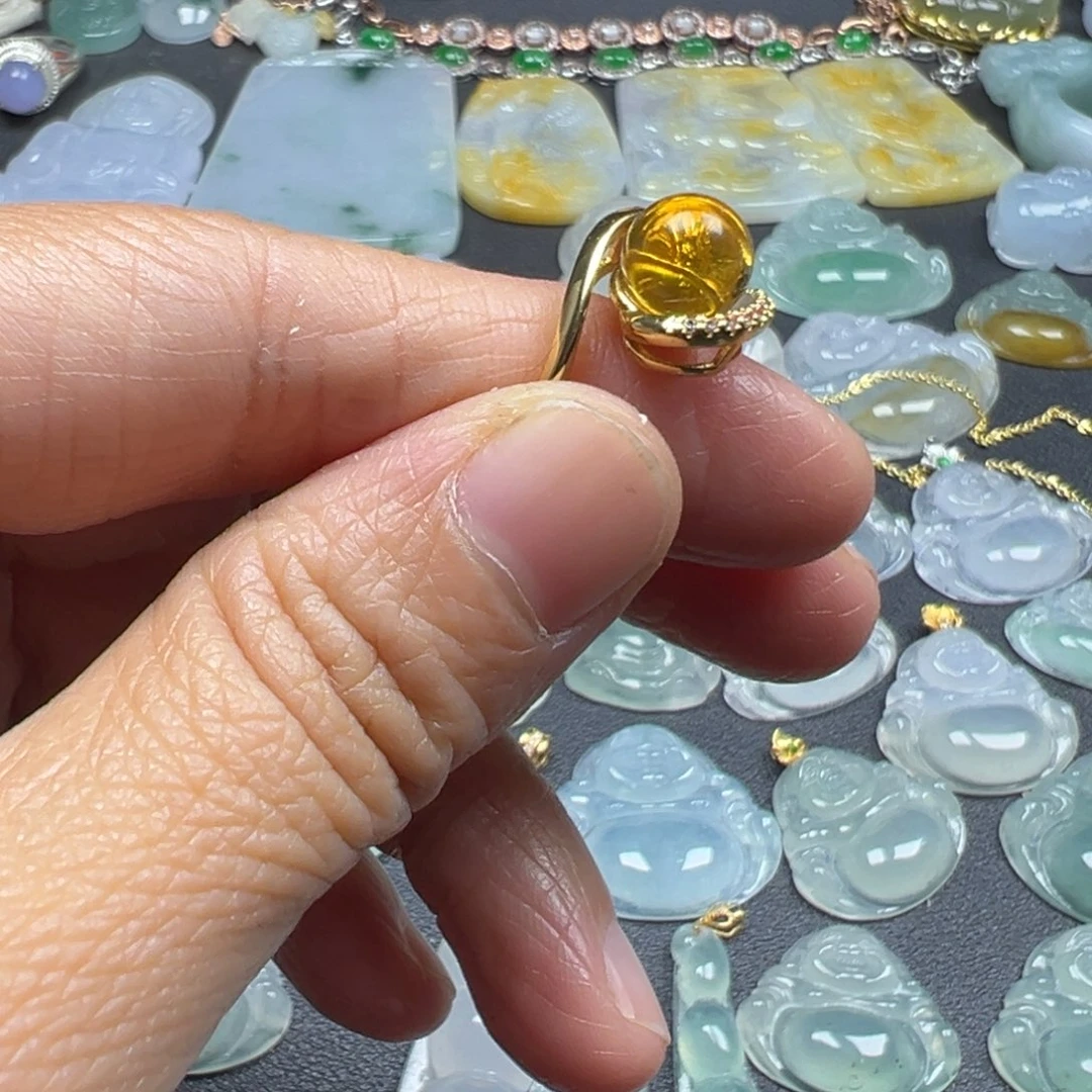 琥珀银S925镶嵌戒指