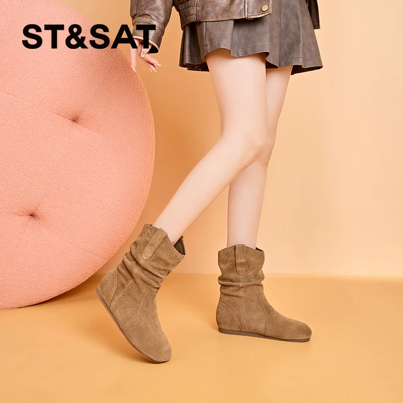 星期六勃肯靴女士2025秋季新款复古美拉德短筒靴子显瘦堆堆靴女靴