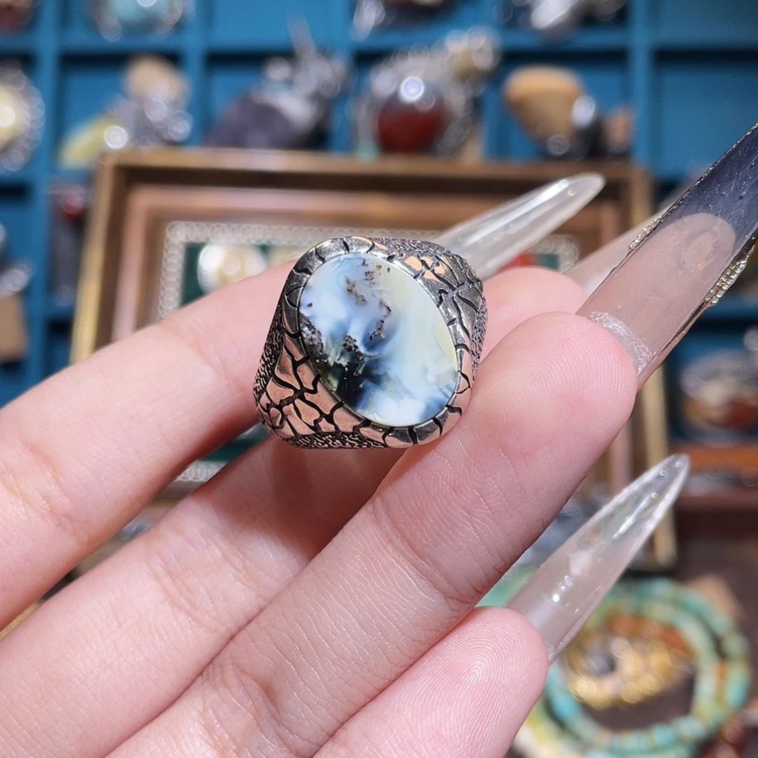 琥珀银S925镶嵌戒指