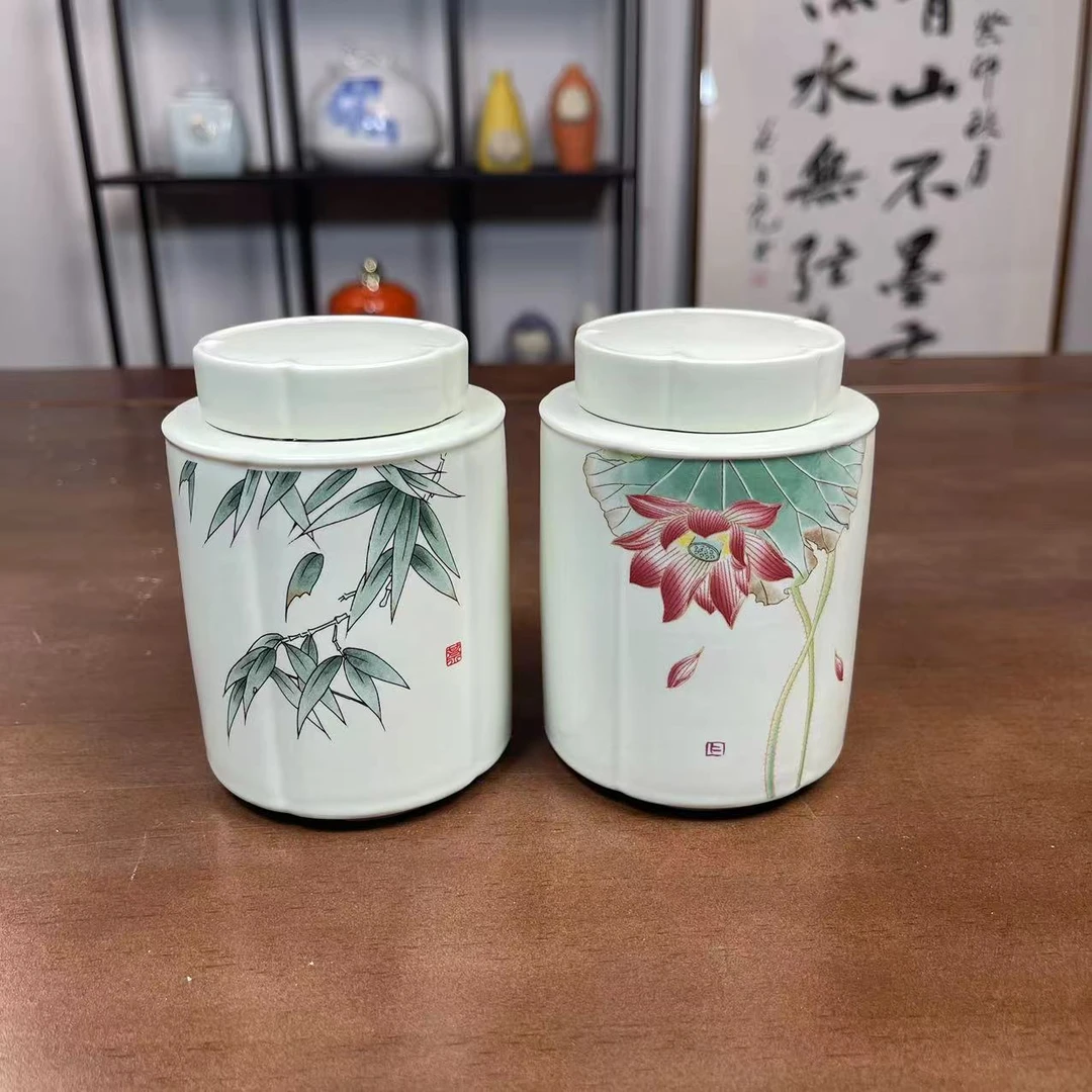 竹叶+莲花茶叶罐一对-ZHZ106（众）