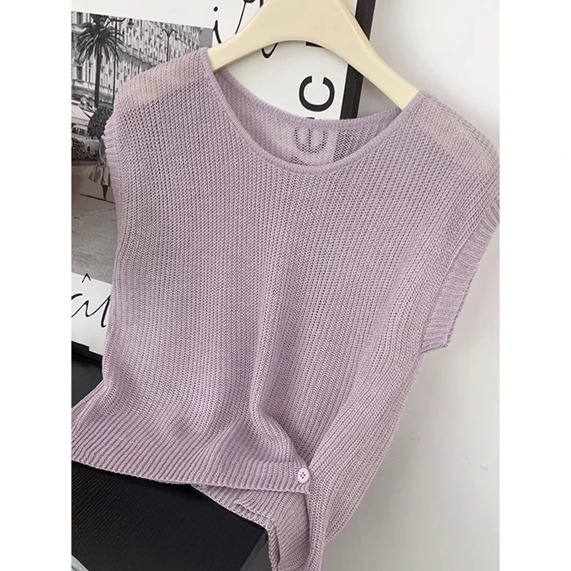 一眼惊艳感！克莱因蓝针织短袖T恤女短款气质上衣夏薄款轻奢高级感