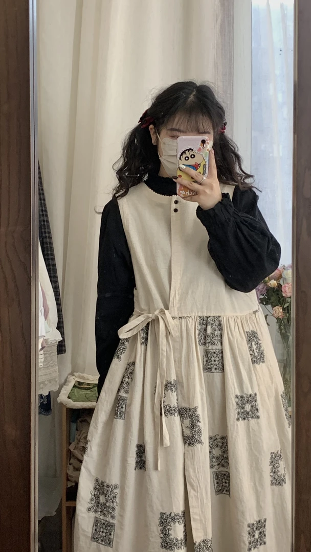 [声声慢]衬衫宽松背带裙棉麻治愈系气质设计师款式