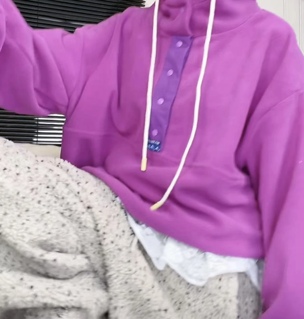 韩版新款连帽紫色卫衣