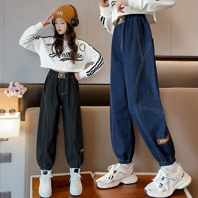 女童牛仔裤春秋装外穿儿童裤子秋季新款洋气春秋款休闲长裤中大童