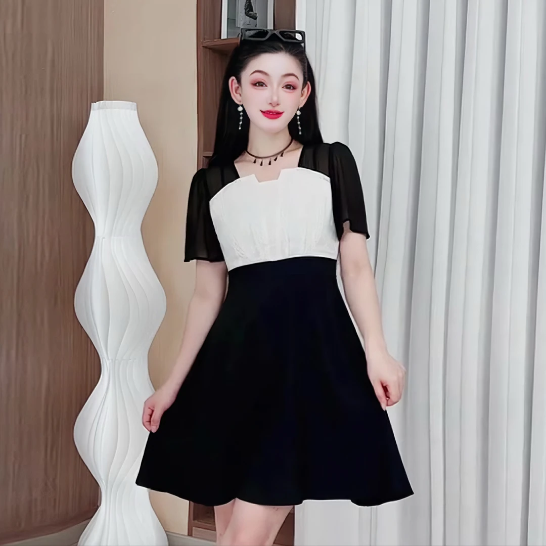 3365小个子连衣裙女款爆款夏季新款法式高贵黑白拼接显瘦减龄裙子