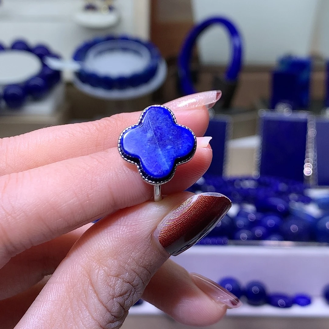 青金石银S925镶嵌天然原矿戒指