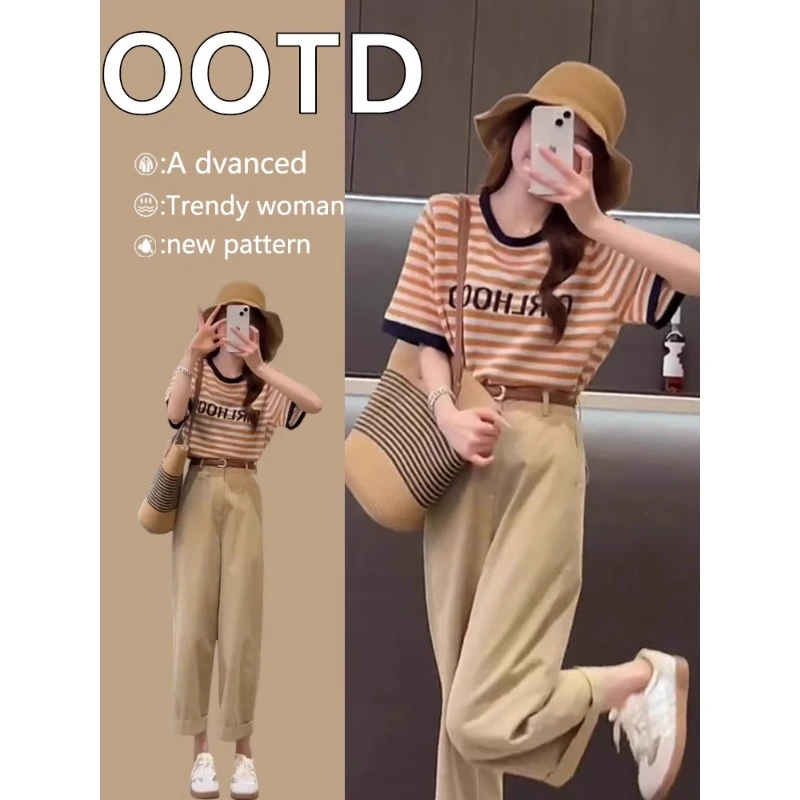 2025年新款夏装搭配一整套时尚韩系炸街减龄洋气休闲裤子两件套装