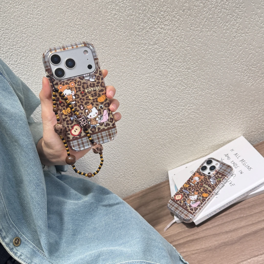 适用苹果iphone17promax格纹豹纹16pro挂链15美拉德14创意手机壳