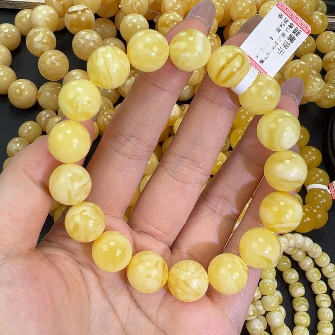 琥珀未镶嵌手链22.8白蜡妖花