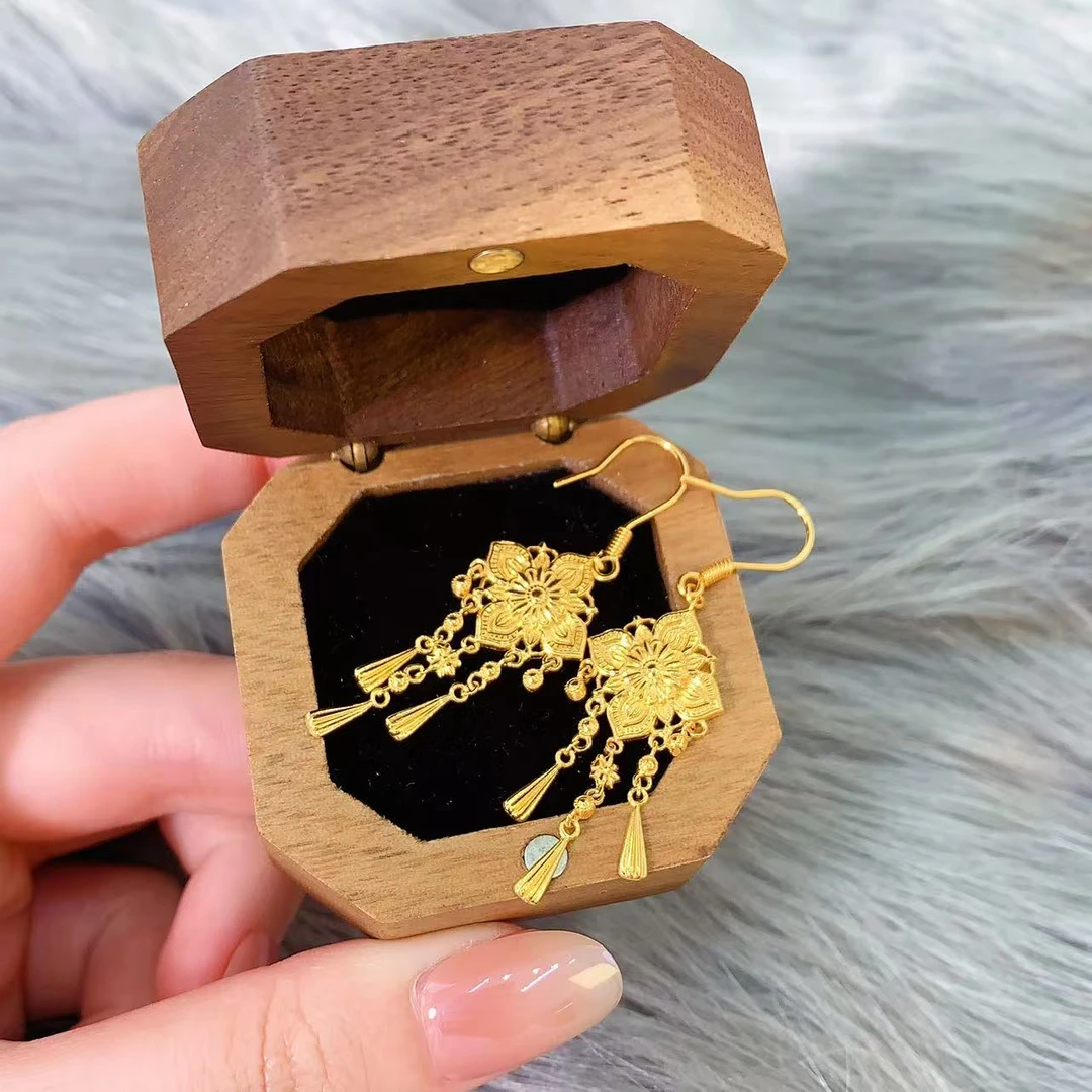 【伟新源】足金999 5G工艺  复古四花耳钩9.23克