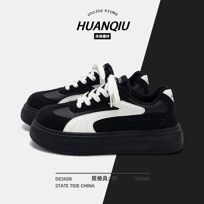 环球黑色鞋子女简约推荐小个子潮流ins百搭学生党2025运动休闲鞋