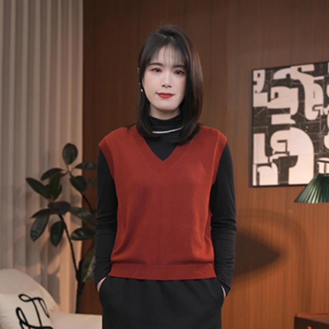 秋冬复古羊毛针织马甲老钱风V领背心女宽松毛衣内搭无袖外穿保暖