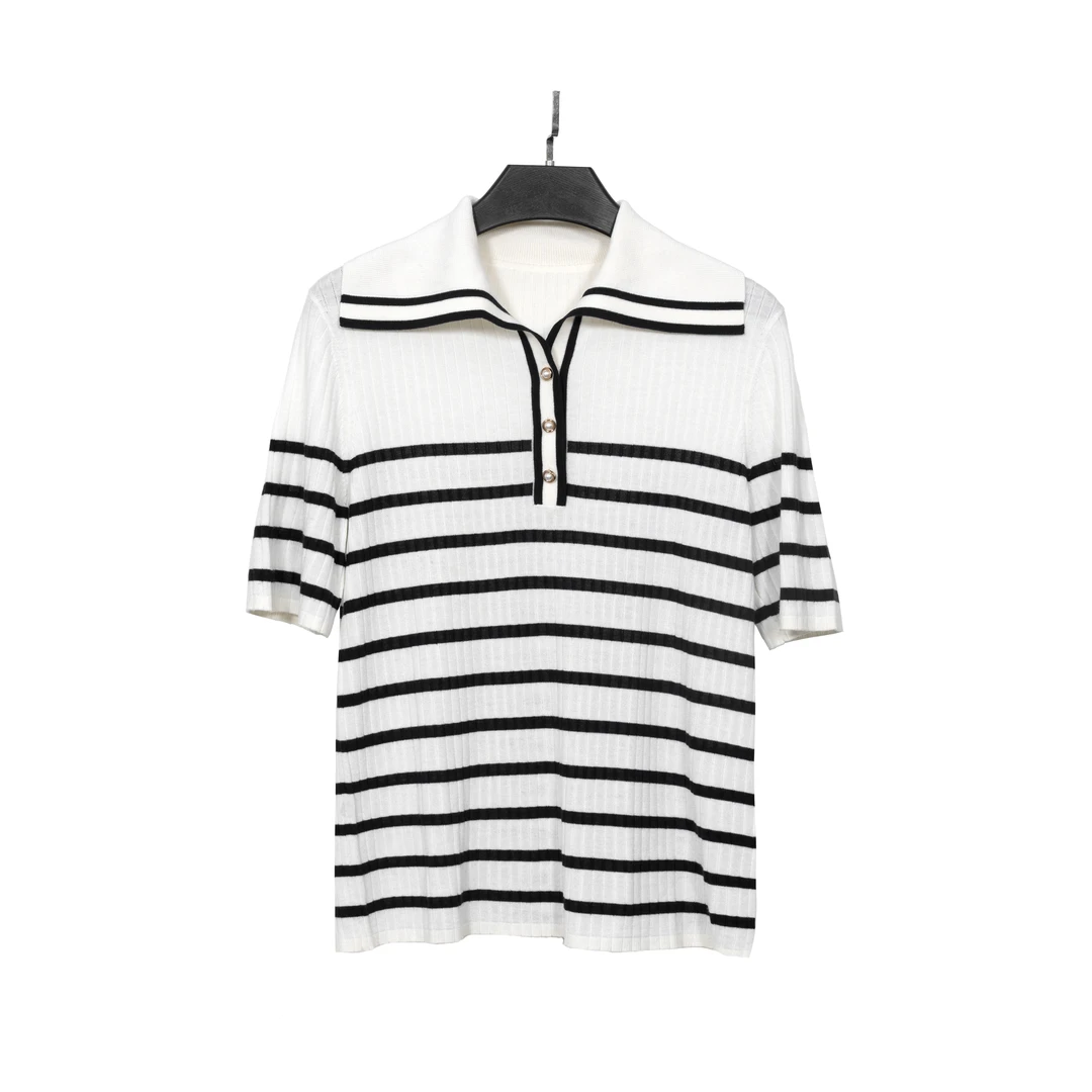 杭州超哥2025年夏季新款海军领羊毛桑蚕丝针织T恤9004