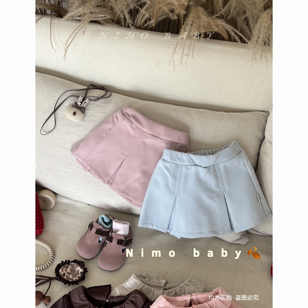 NIMO【粉栀茉莉】韩版秋款宝宝公主洋气复古外穿时尚呢子半裙