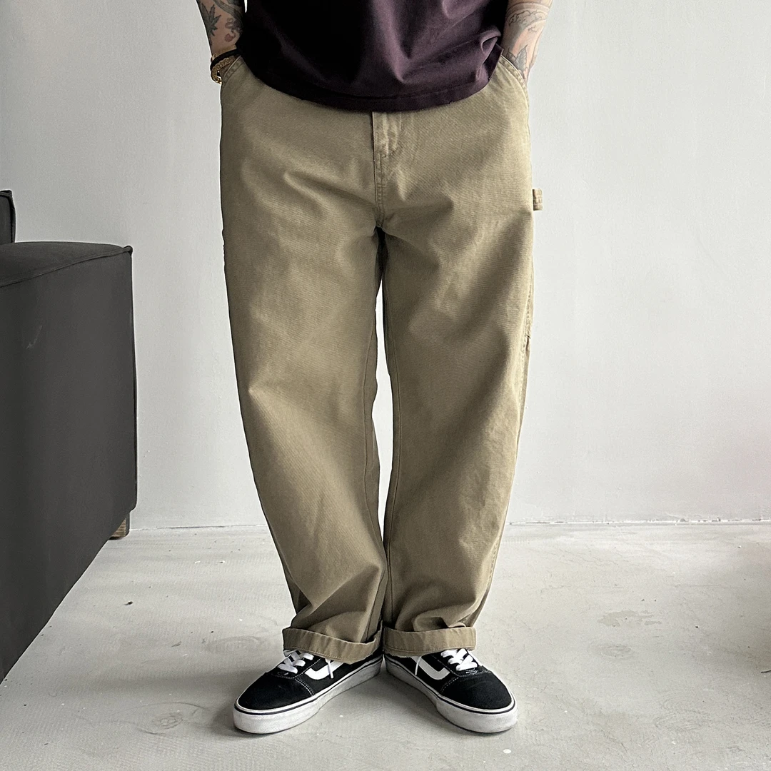 25SS重磅珠帆布伐木工装裤复古宽松百搭休闲裤日系微锥长裤