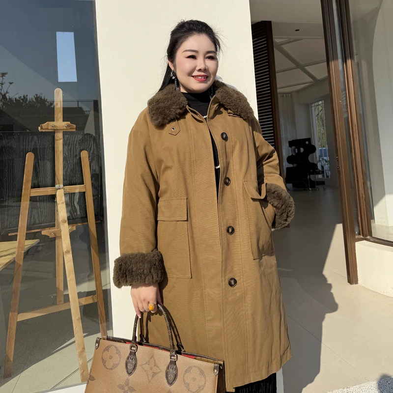 别格秀大码羽绒服女款爆款2025新款正品羊羔毛领冬中长款微胖女装