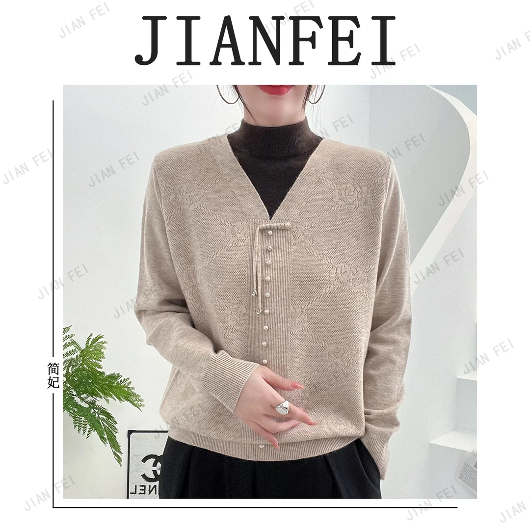 JIANFEI/简妃YYE603 女士毛衣针织衫假两件V领时尚休闲百搭宽松