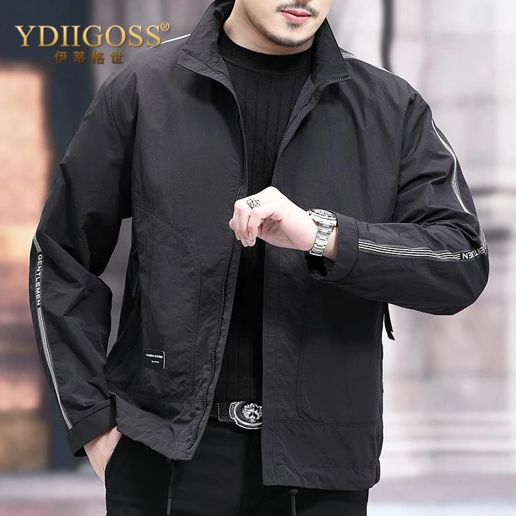 YDIIGOSS男士夹克秋季立领休闲上衣春装2025新款大码宽松薄上衣外