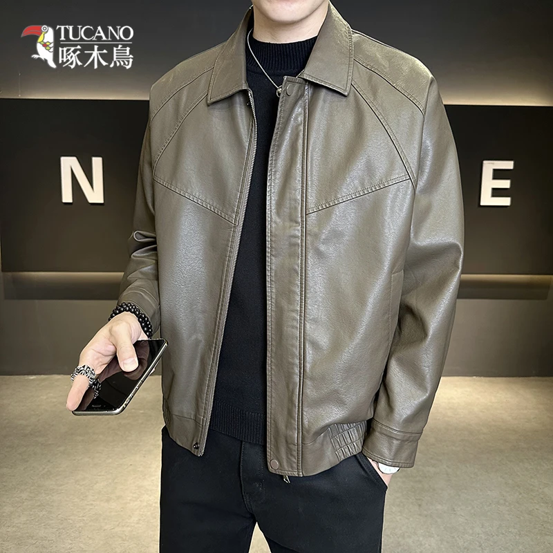 TUCANO/啄木鳥秋季新款男士皮夹克美式机车皮衣休闲翻领外套2326