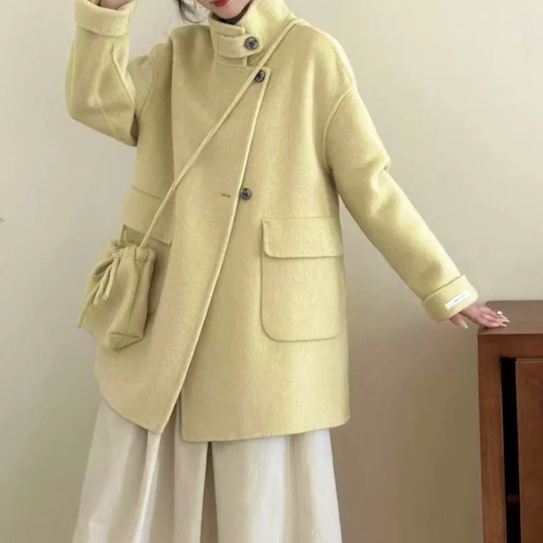 新疆包邮【5022】减龄中长款毛呢大衣-衣长80cm（带包包）