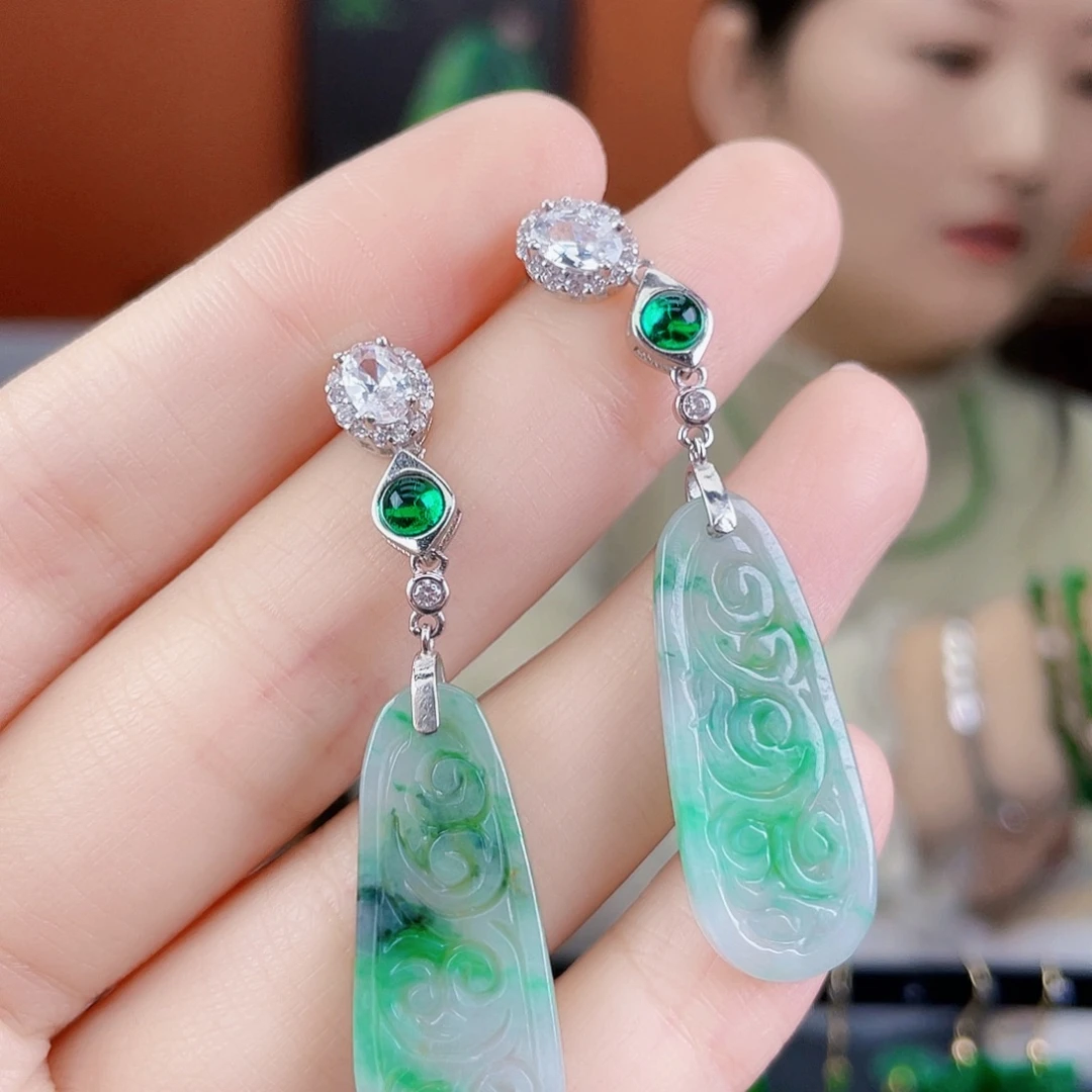 翡翠银S925镶嵌耳饰