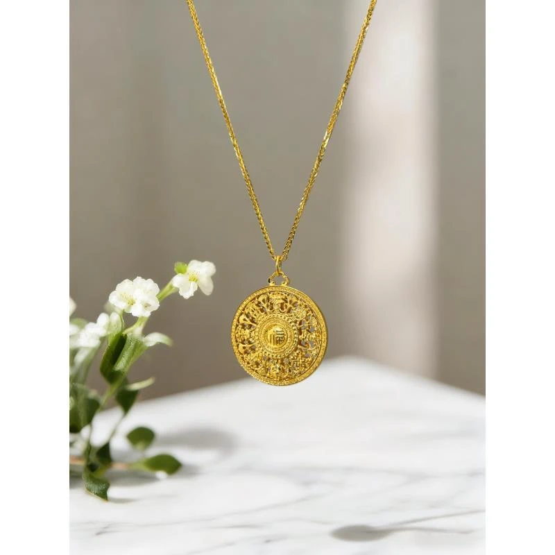 吊坠足银 足银镀金【经典八宝罗盘吊坠】古法镂空手工经典百搭复古