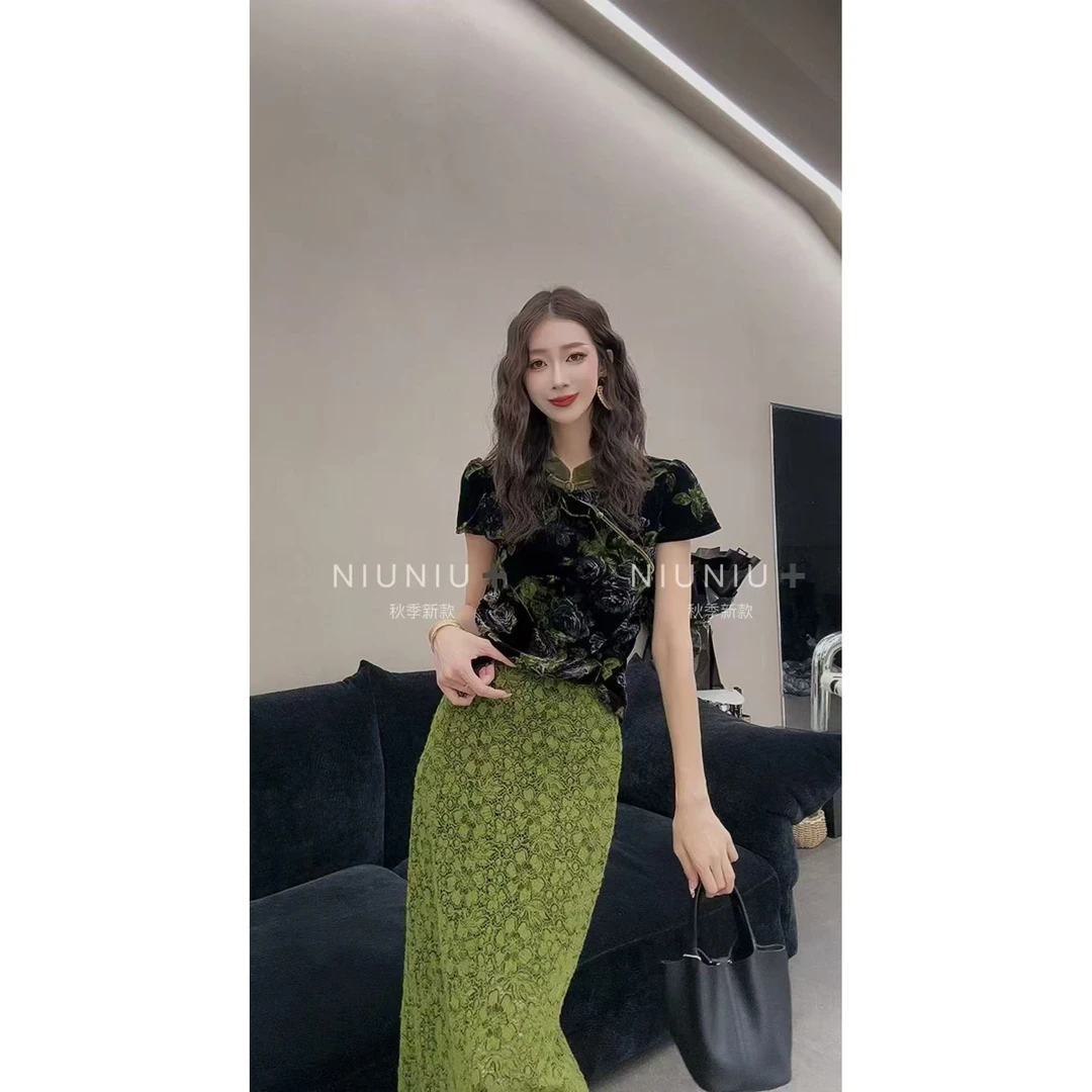 KIKI严选：276663-YER家欧货南油秋季繁花蕾丝女神半裙半身裙