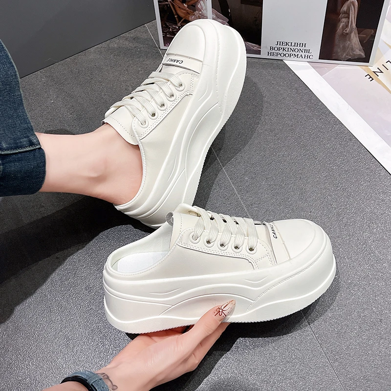 包头丑萌大头半拖鞋女新款外穿懒人一脚蹬百搭休闲凉拖半托小白鞋