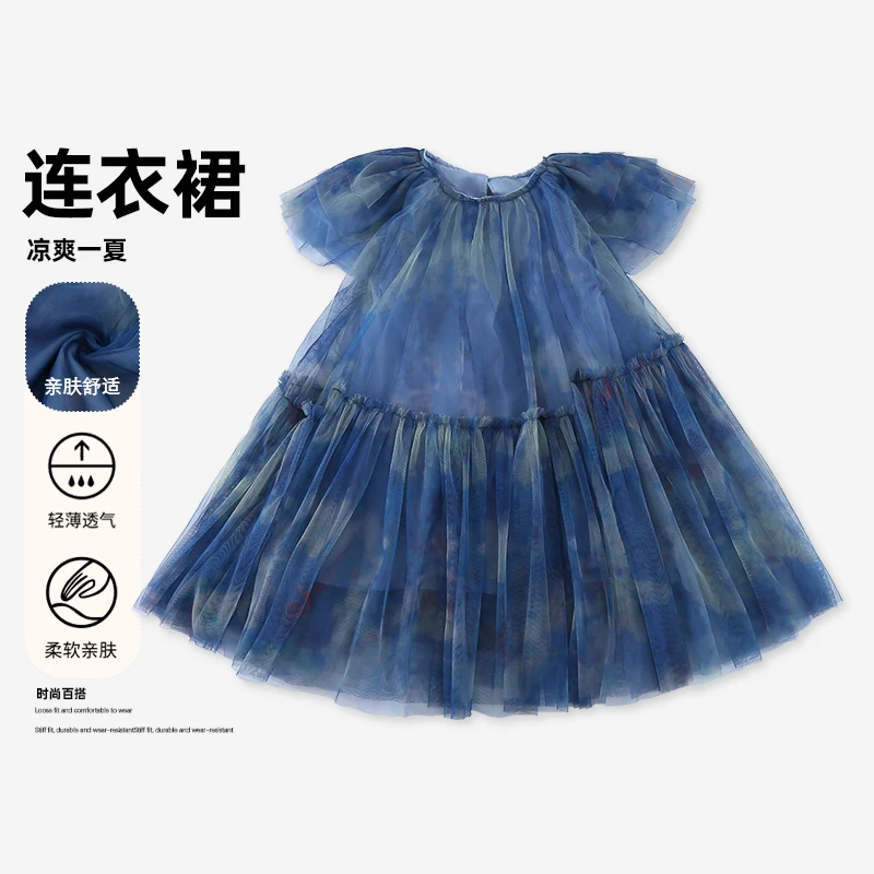 女童连衣裙夏装新款洋气碎花网纱裙子女孩公主裙HCB551-tylj