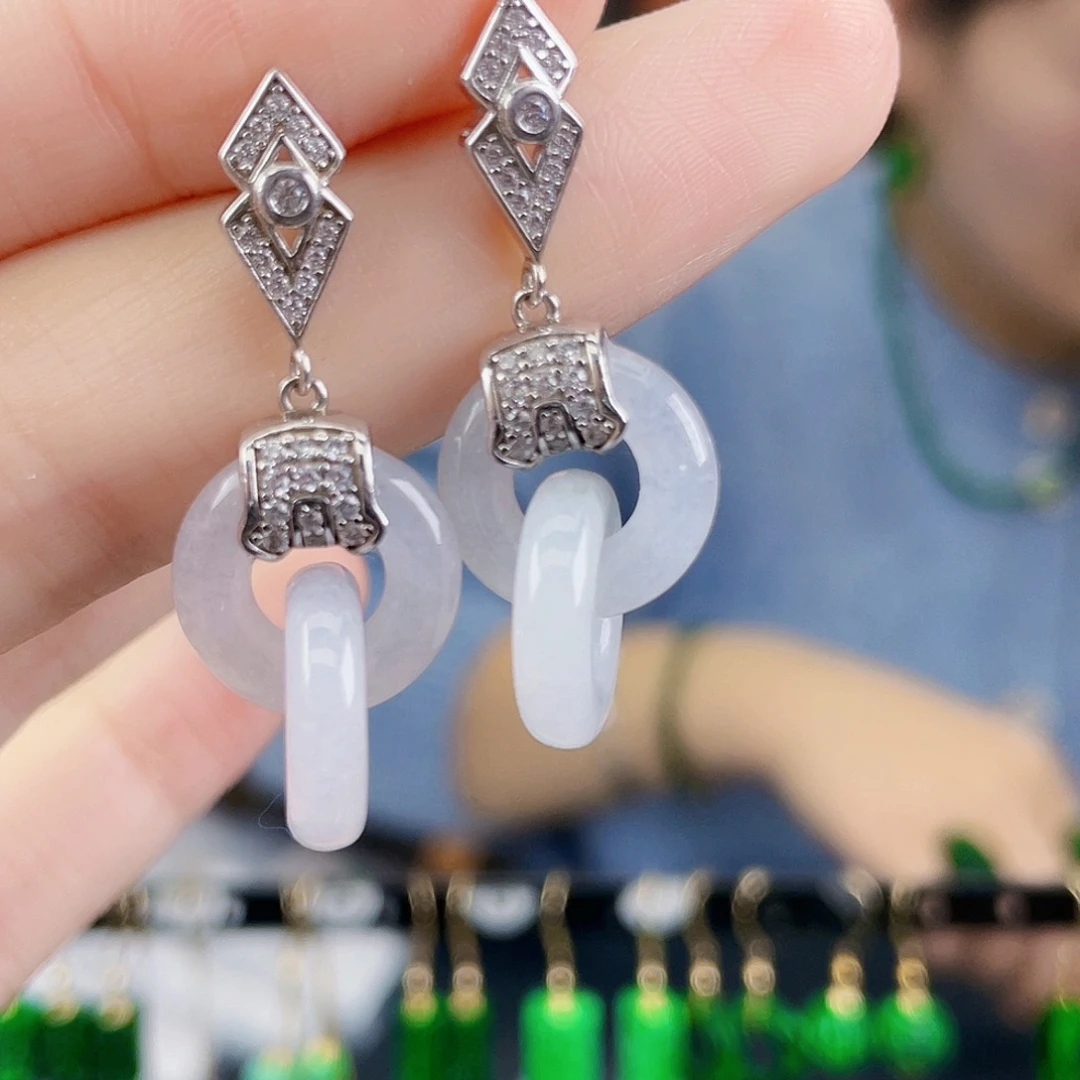 翡翠银S925镶嵌耳饰