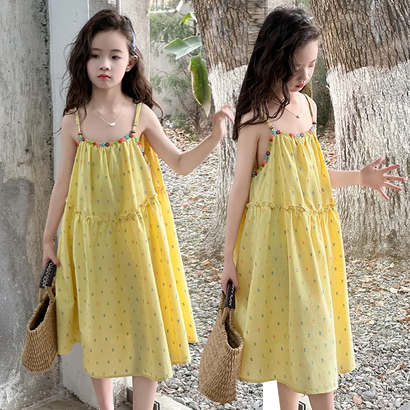 女童连衣裙2025夏季新款女宝宝夏季吊带裙洋气度假风中长款裙子潮