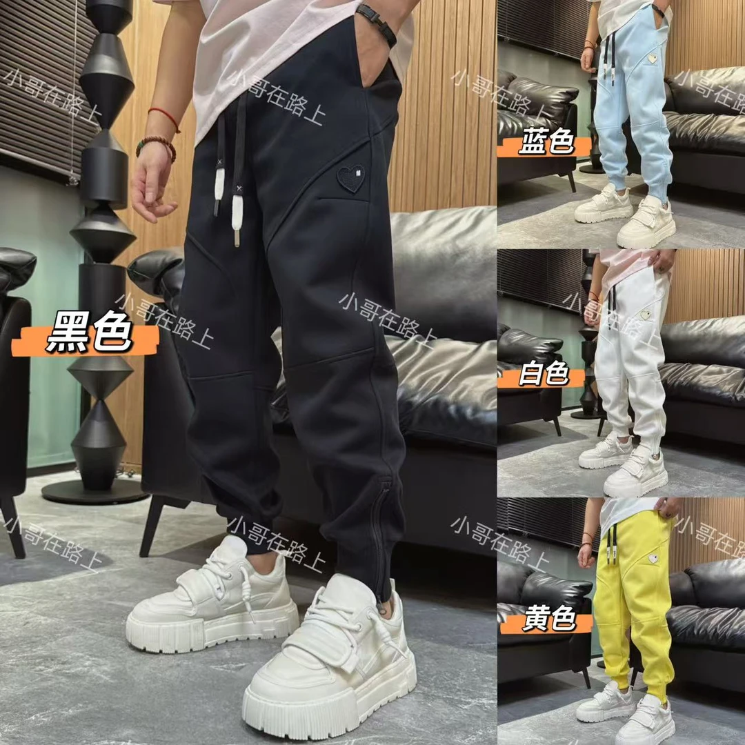 百搭侧拉链心形拼接休闲裤男女同款束脚裤潮流时尚运动