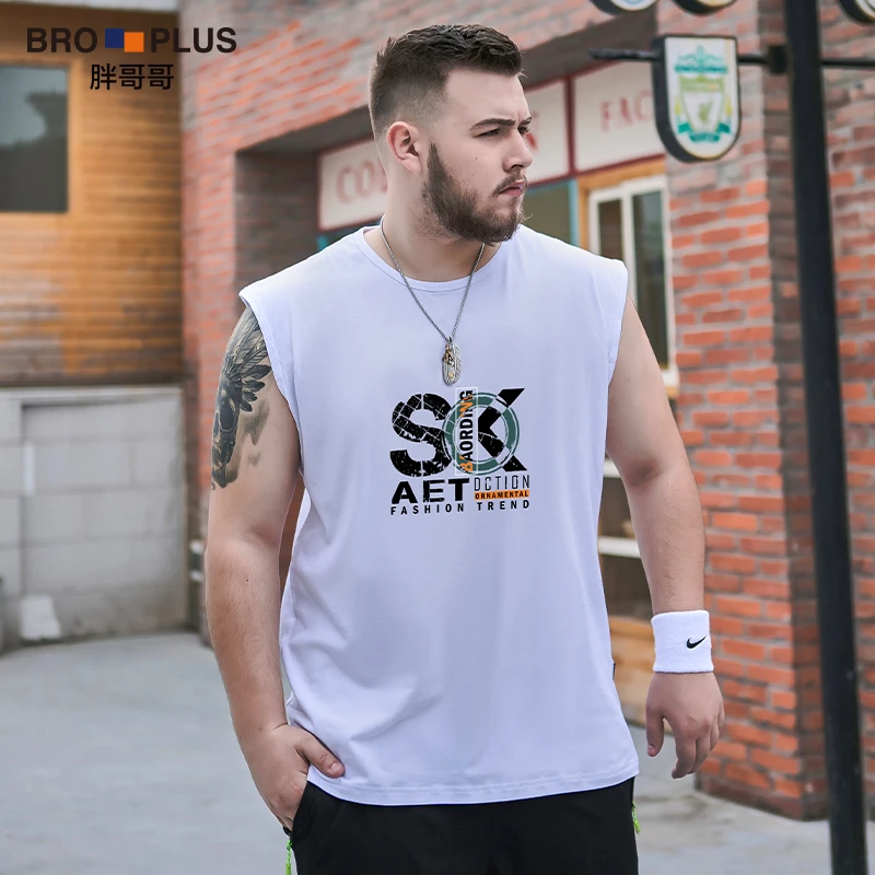 胖哥哥夏季新款美式大码休闲宽松外穿运动白色棉背心男款无袖t恤