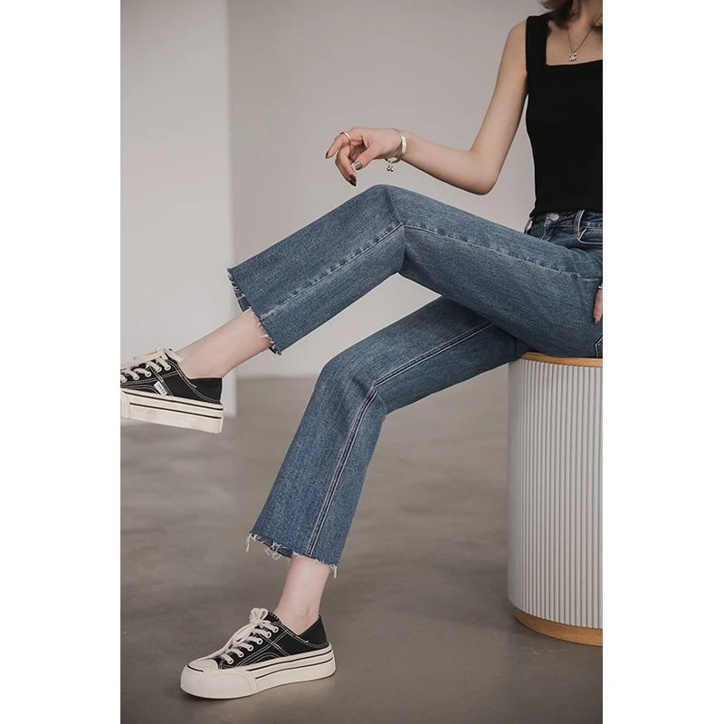 小谷粒腿精微喇裤 显腿九分牛仔裤女2025春季新款高腰显瘦直筒裤