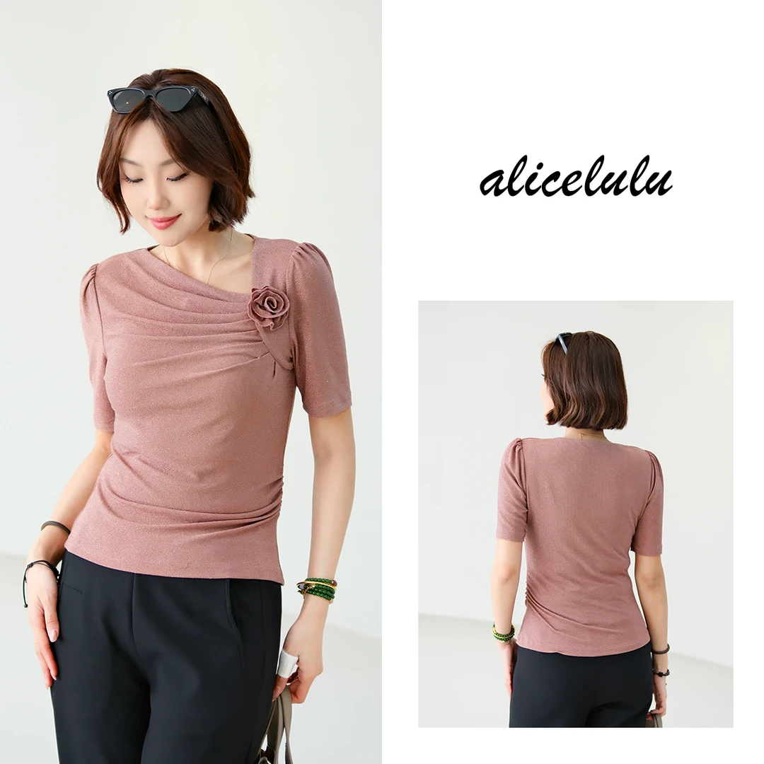 [alicelulu]时尚衬衫气质立体花掐褶不规则简约通勤S2142297E