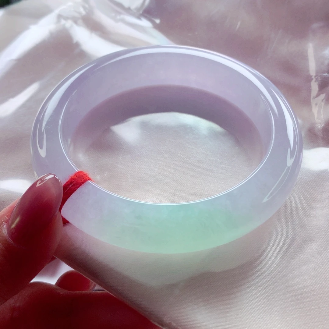 翡翠未镶嵌手镯54.5 梦幻冰春彩 种色兼备 灵