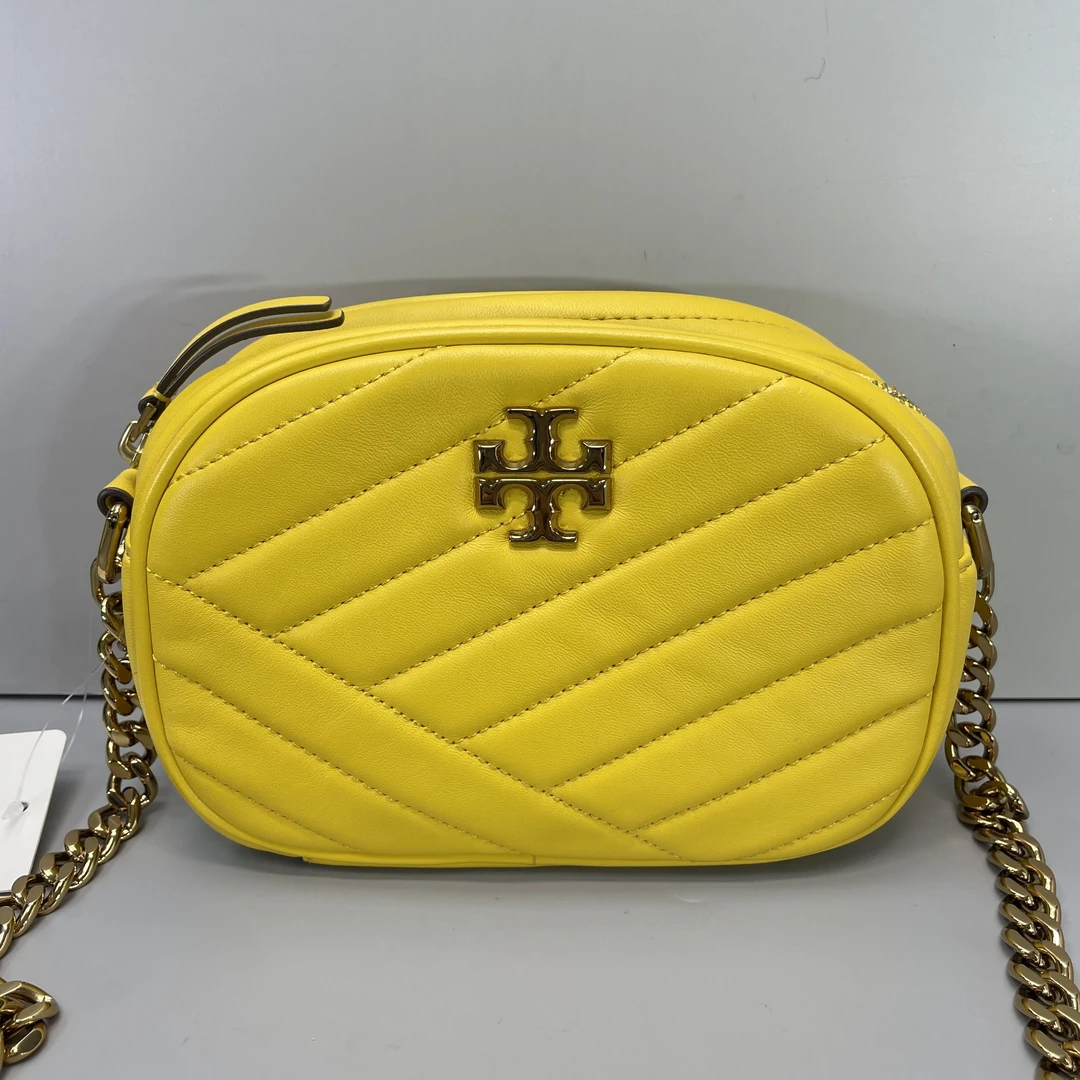 95新 TORY BURCH/汤丽柏琦 kira黄色小号相机包19*13*7cmE041404