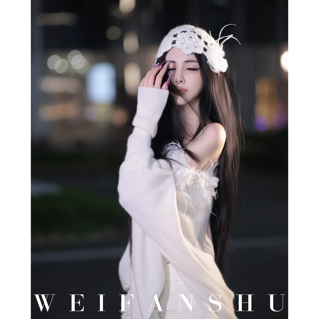 WEIFANSHU/魏凡舒【露台茶会】新款一字肩羊毛毛衣&手工钩花帽子