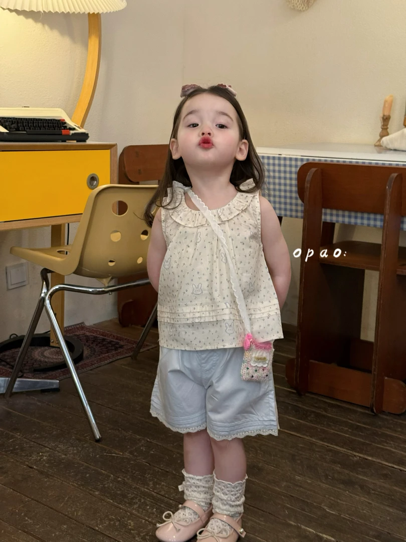 女童夏季套装2025新款儿童洋气韩版女宝宝碎花无袖娃娃衫休闲短裤